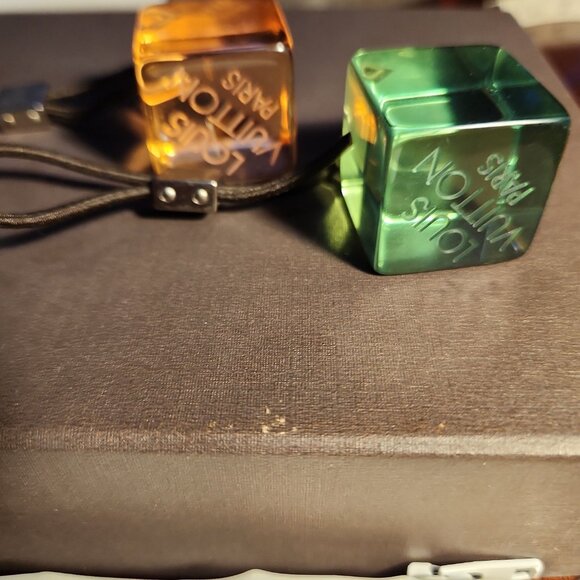 Auth Louis Vuitton Hair Cube Hair Tie Neon Green & Neon Orange Hair Tie with Bag - Picture 3 of 14